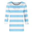 thumbnail image 4 of Meichang T-Shirts à Manches 3/4 Grande Taille pour Femmes, Décontractés, à Imprimé Rayé, Col Ras du Cou, Hauts Légers, Doux et Extensibles, Manches Trois Quarts, Chemise, P-4TG, 4 of 5