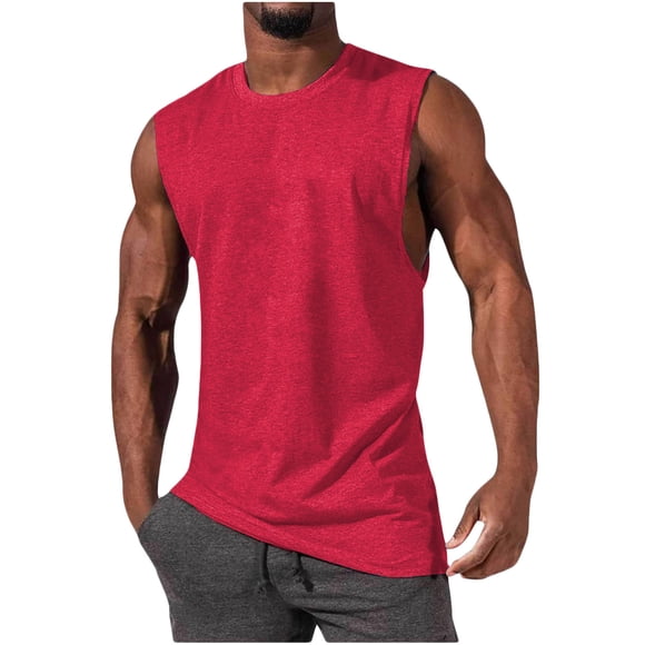 nerohusy Mens Beach Tank Top 2025 Summer Sleeveless Gym Shirts Basic Plain T-Shirt Casual Muscle Sports Basic Tees Red,L