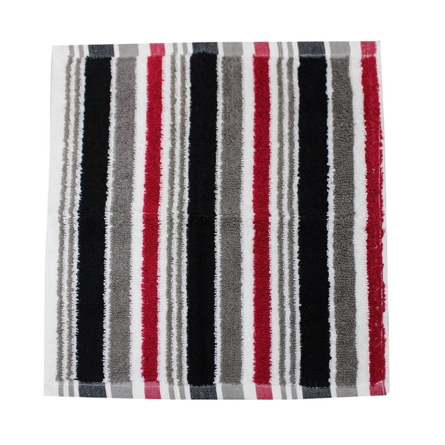 Mainstays Performance Bath Collection Serviette de Bain en Éponge de Coton à Rayures avec Rayures Verticales Noires, Rouges, Grises et Blanches, Présentant une texture Moelleuse et Absorbante Idéale pour la Salle de Bain et un Séchage Rapide, Convient Aussi comme Serviette de gym Ou de Cuisine.