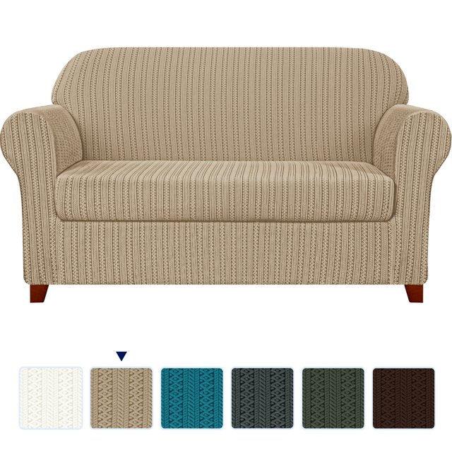 Subrtex Housse de Sofa en Jacquard Extensible à Rayures, 2 Pcs