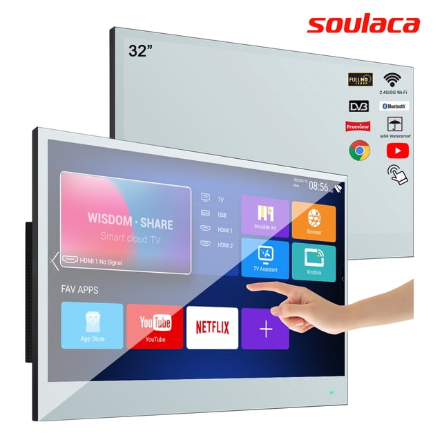 Soulaca 32 inch Touchscreen Smart Magic Mirror TV for Bathroom LED Television ATSC Tuner Mirror WiFi & Bluetooth Android
