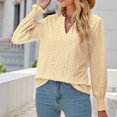 thumbnail image 2 of IROINID Reduced Womens Long Sleeve V-Neck Shirts Lounge Comfortable Solid Color Ruffle Sleeve Tops Blouse,Yellow, 2 of 5