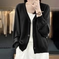 thumbnail image 3 of Womens Button Down Knit Cardigans Long Sleeve V Neck Casual Cardigan Sweaters Light Weight Loose Lounge Wear Fall Black, L, 3 of 5