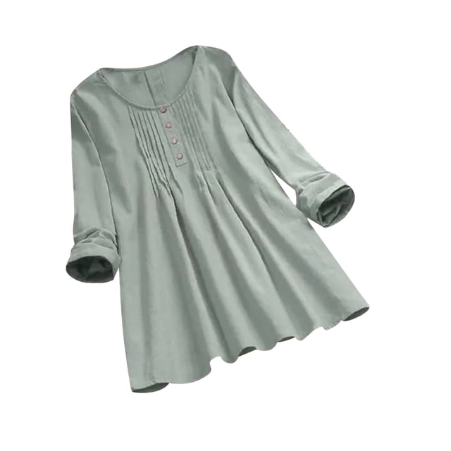 IROINID T-Shirts à Manches Longues pour Femmes, Couleur Unie, Col Rond, Vert