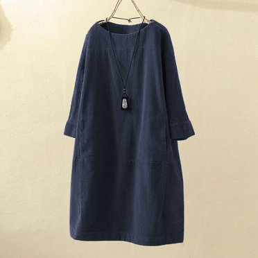 Gspmoly Robes pour Femmes, Mode Grande Taille Femmes Robe Décontractée à Manches Longues en Velours Côtelé Uni avec Poches Robes de Soirée pour Femmes Offres du Jour