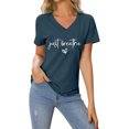 thumbnail image 1 of LUOGENLI T-shirts pour Femme pour Femmes T-Shirt Décontracté de la Saint-Valentin à Imprimé Cœur Lettre Col Rond Manches Courtes T-Shirt T-shirts pour Femmes T-Shirt Graphique Saint-Patrick Marine TTTG, 1 of 4