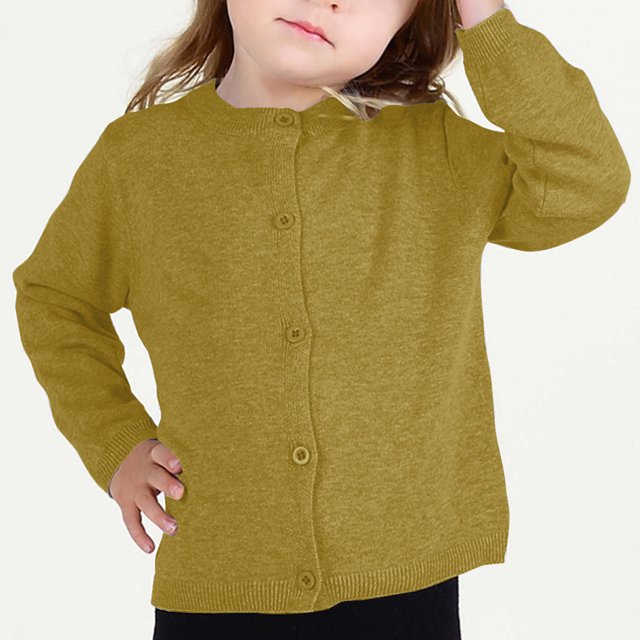 Cardigan, Girls Crewneck Cardigan Solid Long Sleeve Button Sweater Uniform Sweaters For Little Girls