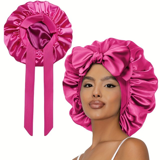 LNGOOR Silk Double Layer Fitted Sleeping Bonnet with Drawstring Closure - Adjustable Straps Lightweight Breathable and Soft - Perfect for Homecoming All-Season Wear