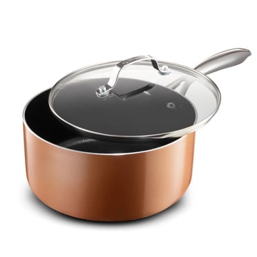 Gotham Steel Casserole Cuivre Texture Coulée 2.5 Litres Antiadherente Aluminium Manche Froid Four Lave Vaisselle