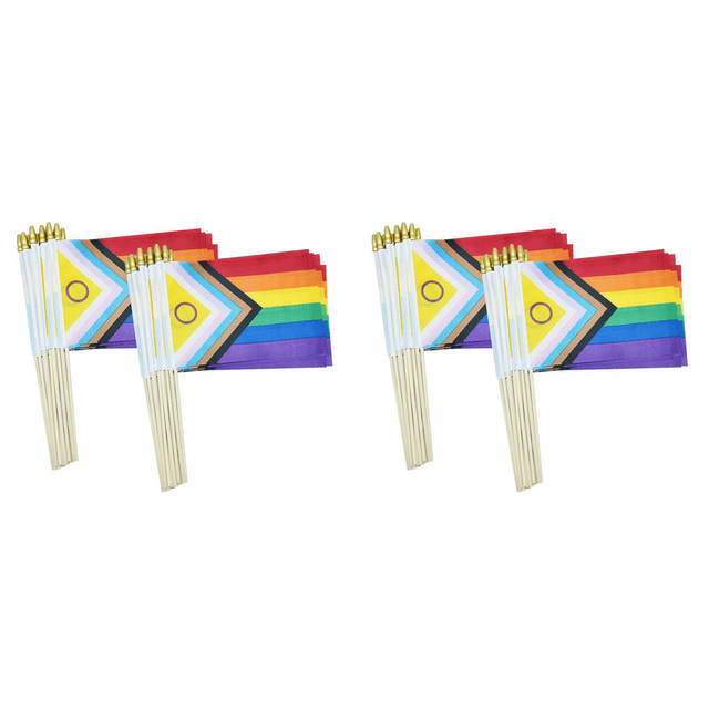 100 Pack Intersex Progress Gay Pride Stick Flag Small Mini Rainbow Hand Held LGBTQ Flags,5x8 Inch,100x small Rainbow stick flags,Photo Color