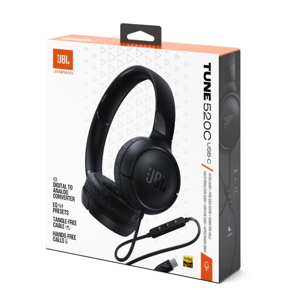 JBL Tune 520C USB-C Hi-Res wired on-ear headphones - Black