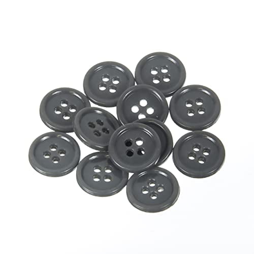 Mibo 12pcs Round Melamine Buttons with Rim - 24L(15mm) - 4 Hole - Grey