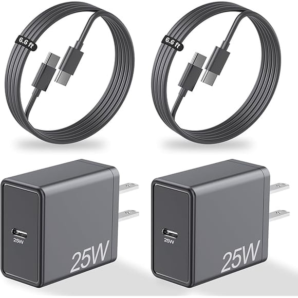 LinQingQ 2 Pack 25W USB C Super Fast Charger for Samsung Galaxy A17 5G/A16/A15/A14/A55/A54/A53/A71/S26/S26 Plus/S26 Ultra/S25 Ultra/S24+/W25/Z Flod, PD Port Wall Charging Block + 2 * 6.6ft Type C Phon