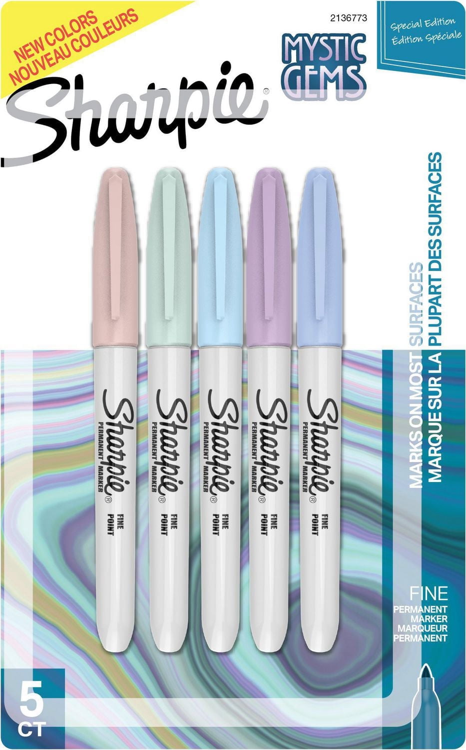 Marqueurs permanents Sharpie, Fine, Mystic Gems, 5/paq.