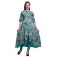 thumbnail image 1 of Bimba Robe Anarkali Verte Imprimée de Plumes de Paon pour Femmes, Col Mandarin, Kurtis Indiens, Kurta Asymétrique - Grand, 1 of 5