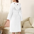 thumbnail image 2 of AherBiu Womens Robes Lightweight Fuzzy Fleece Warm Midi Bathrobe Soft Plush Belted Robe with Hood, 2 of 4