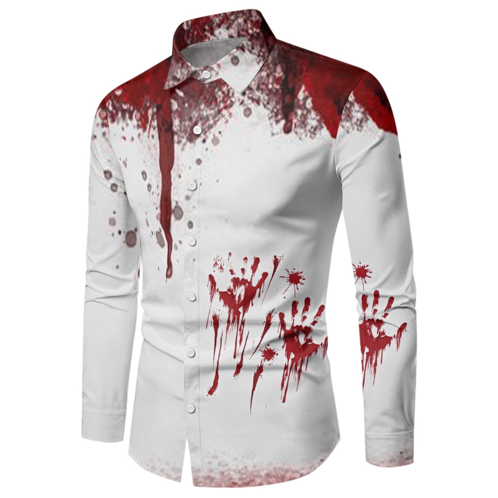 Kisingrit Men's Casual Halloween Shirt With Unique Handprint Design Festive Long Sleeve Button Down For Eerie Celebrations Customized Style For Hallow