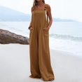 thumbnail image 4 of TrendOFT Womens Casual Summer Jumpsuit Loose Spaghetti Strap Solid Button Pocket Rompers For Women One Piece Overalls Brown XXL, 4 of 8