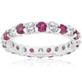 thumbnail image 1 of 2 ct Ruby & Diamond Eternity Ring 14K White Gold Womens Stackable Wedding Band, 1 of 3