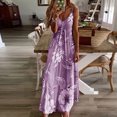 thumbnail image 1 of Robe à Bretelles Spaghetti Bohème pour Femme, Imprimé Floral Vintage, Sans Manches, Longue Maxi, Été, Plage, Vacances, Robe d'Été (Violet, M), 1 of 7