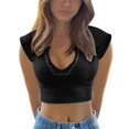 thumbnail image 1 of Womens V Neck Short Sleeve Racer Back Tank Tops Halter Neck Crop Top, 1 of 6