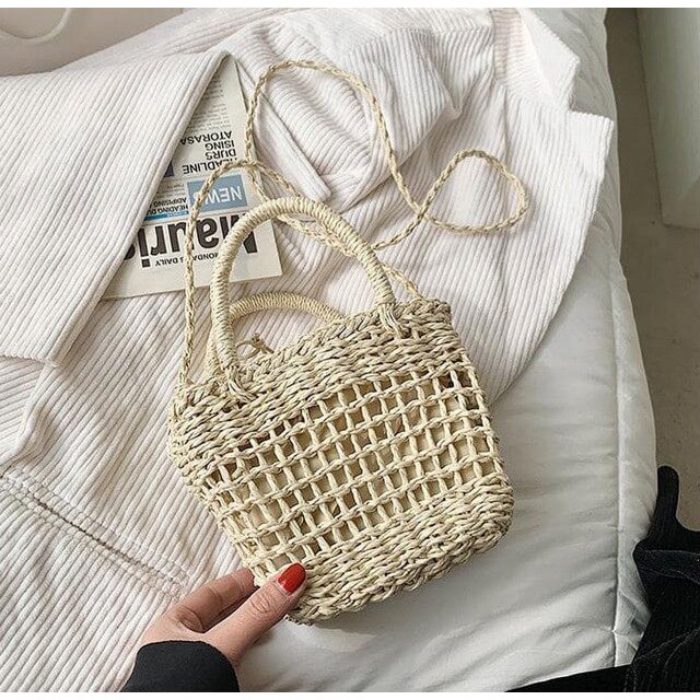 LinYooLi New Cherry Straw Bag Female Cute Seaside Vacation Beach Bag Shoulder Cross Small Fresh Shoulder Woven Female Bag