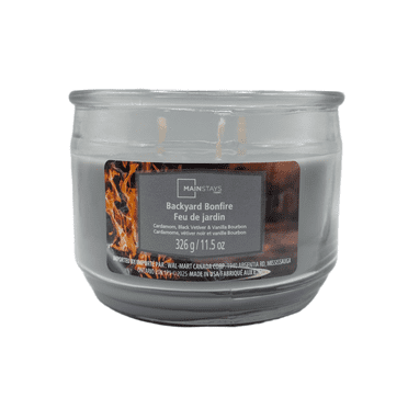Mainstays Backyard Bonfire Scented 3-Wick Glass Jar Candle, 11.5 oz
