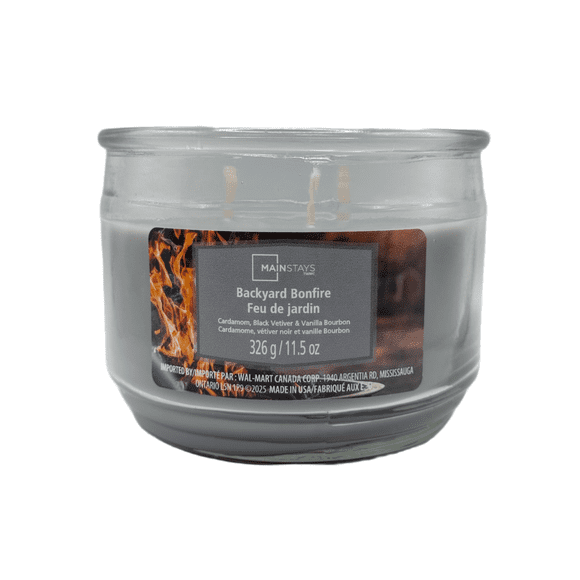 Mainstays Backyard Bonfire Scented 3-Wick Glass Jar Candle, 11.5 oz
