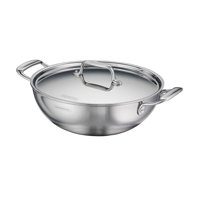 Tramontina Utsava Tri-Ply Clad 3.75 Qt Covered Kadai with Ceramic Interior Induction-Ready