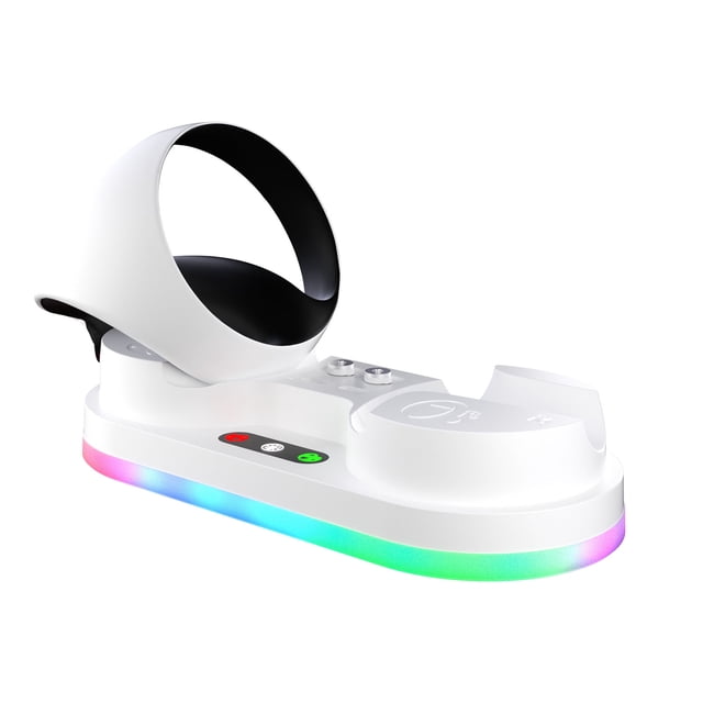 Station de Recharge pour Manettes PS VR2 avec Lumière RVB, Station de Charge Magnétique pour Manettes Sense VR2, Support d'Affichage à Double Chargeur avec Indicateur DEL