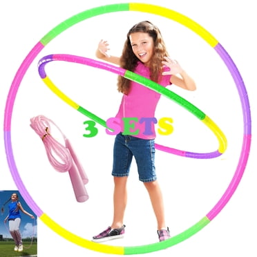 Lot de 2 Anneaux d'Exercice pour Enfants de 30 Pouces Ajustables avec Cordes à Sauter pour Filles Garçons, Anneau de Mise en Forme pour Enfant Détachable 3-16 Jouet ABS, Multicolore