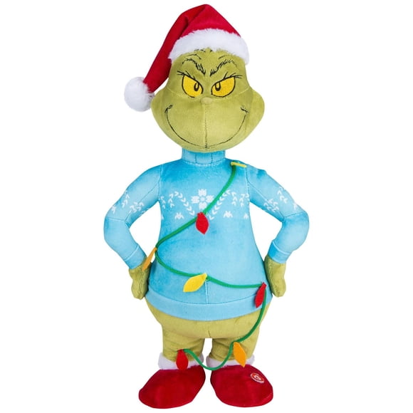 Petit Stepper-Grinch latéral en pull bleu emmêlé dans les lumières-Dr. Seuss