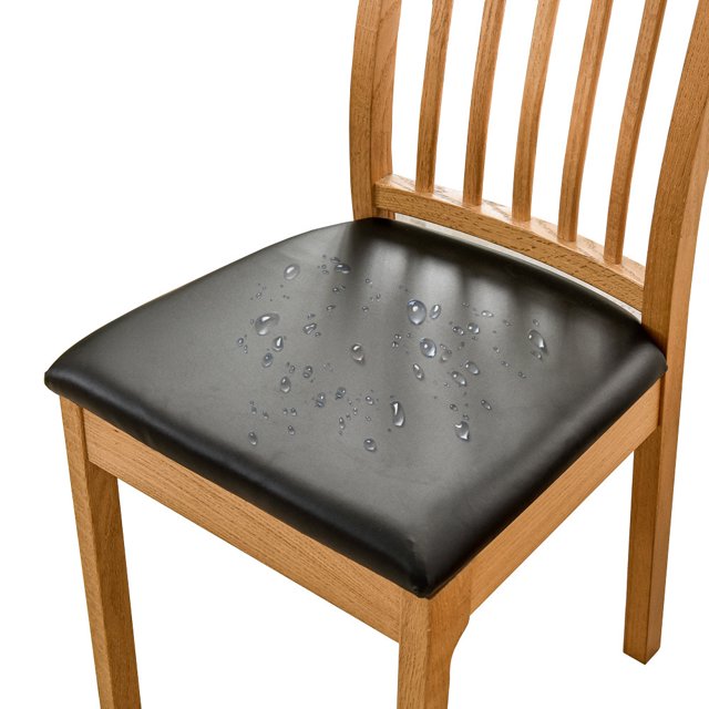 Seat Covers for Dining Chairs, Stretch Waterproof PU Dining Chair Seat Covers Set of 4, Removable Dining Room Chair Seat Covers Washable Kitchen Chair Seat Covers with Elastic Bands (Black)