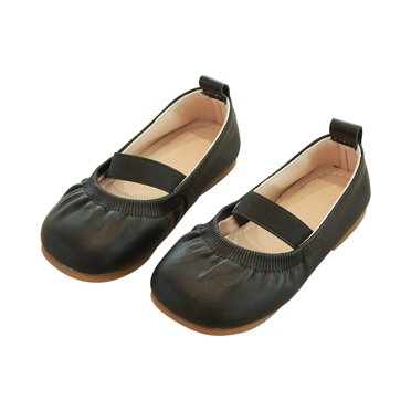 Ballerines pour Filles Pli Élastique Bout Carré Couleur Unie Mary Jane Princesse Semelle Souple Antidérapantes Confortables Respirantes Printemps Été Ballerines en Cuir pour 15 Mois-11 Ans Noir