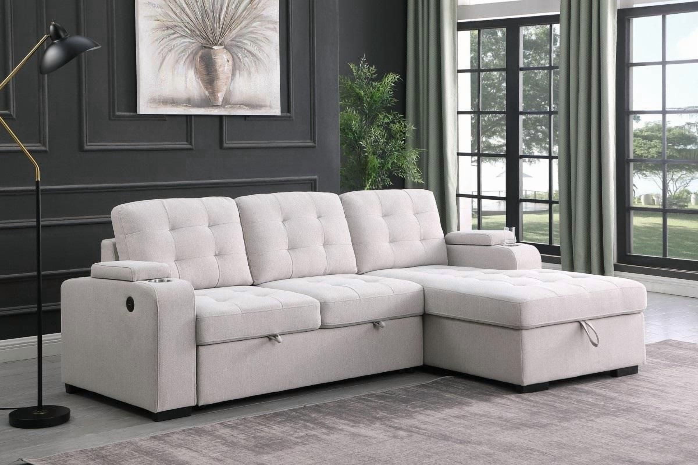 Arel LHF Sectional Sleeper Bed, Beige