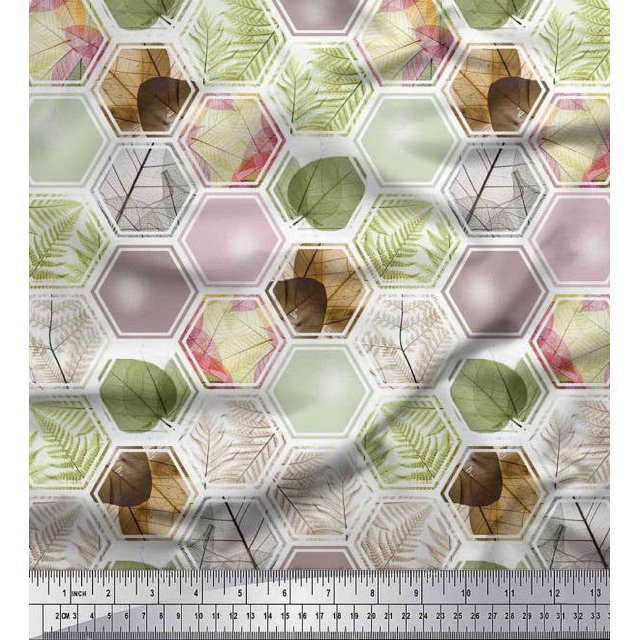 Soimoi Crepe Silk Fabric Geometric & Leaves Patchwork Fabric Prints by Yard 42 Inch Wide