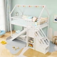thumbnail image 1 of Gymax Lit Superposé Simple sur Simple avec Glissade et Compartiments de Rangement d'Escalier pour Enfants et Ados Blanc, 1 of 10