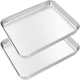 thumbnail image 1 of CNKOO Toaster Oven Pans Set of 2 Stainless Steel Toaster Oven Tray Rectangle Size 9 x 7 x 1 inch  Rust Free & Deep Edge  Thick & Sturdy  Easy Clean & Dishwasher Safe, 1 of 7