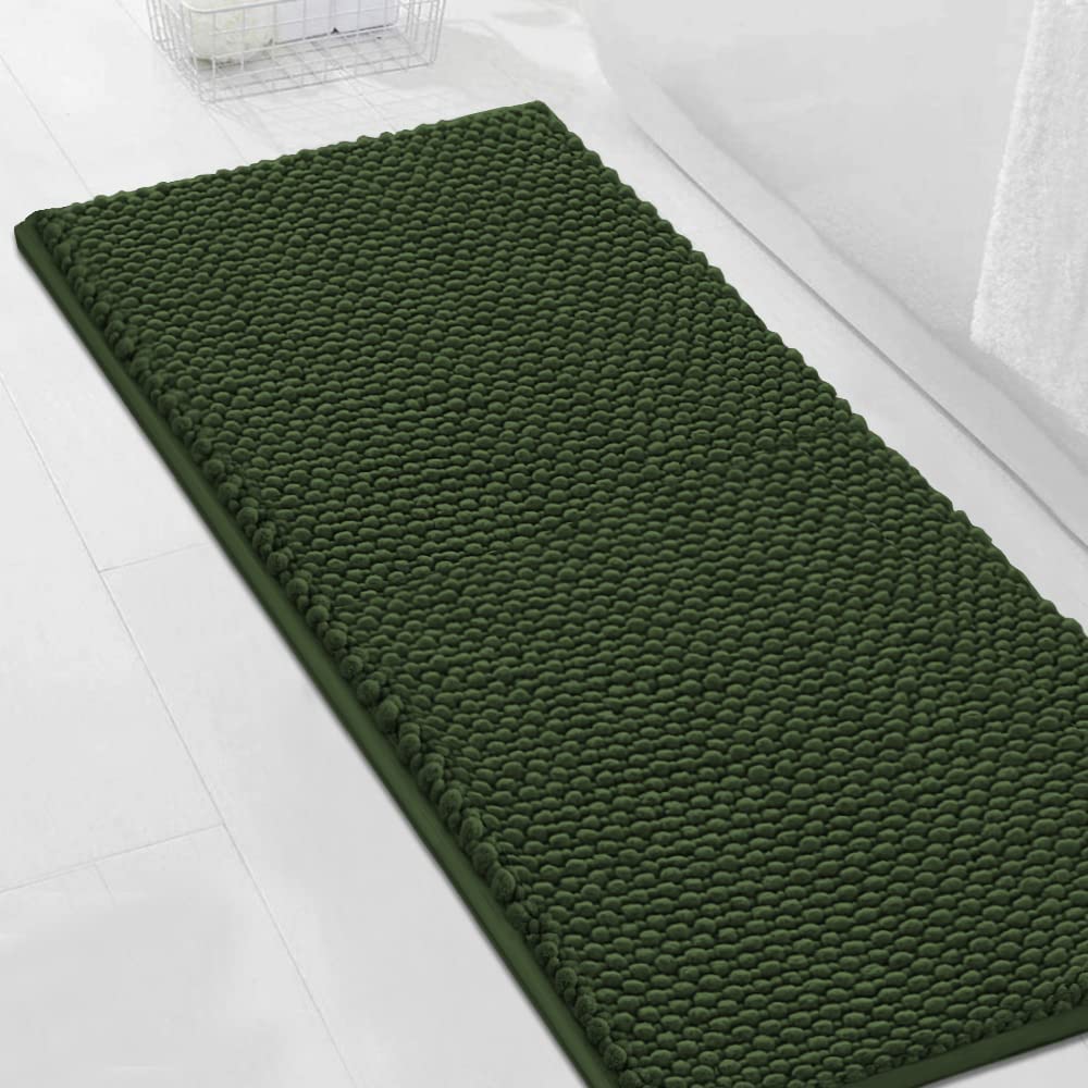 Turquoize Bathroom Rug Non Slip Chenille Bath Mat for Bathroom Thick Plush Rugs for Shower Shaggy Bathroom Mat Machine Washable Bath Rug Perfect for Bathroom Tub Mat, Size 47" X 20", Bronze Green