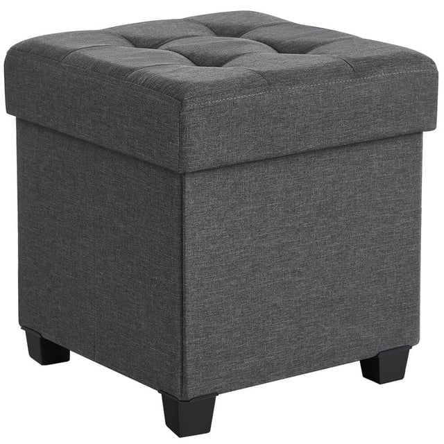 SONGMICS Pouf Cube de Rangement de 15 Pouces, Banc de Chambre avec Rangement, Repose-Pieds avec Pieds, Supporte jusqu'à 660 lb, Gris Foncé ULSF14GYZ