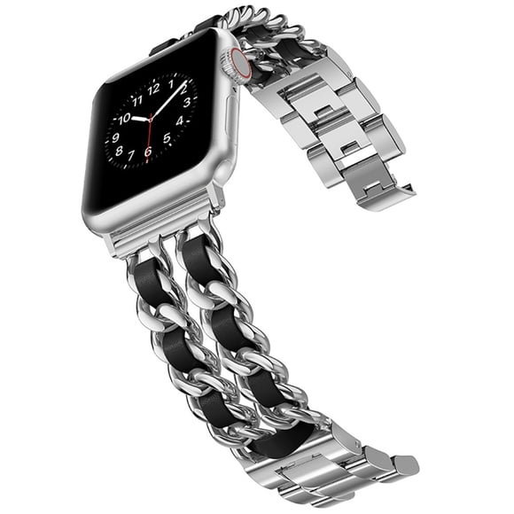 Metal Genuine Leather Bracelet for Apple Watch Bands Adjustable Wristband Compatible for iWatch SE Series 7 6 5 4 3 2 1