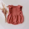 thumbnail image 2 of PMVFHDE Combinaison Fille Tout-Petit Bébé Barboteuse Été Volant Sans Manches Col Rond Mignon Combinaison Bébé Doux Coton Lin Combinaison Justaucorps&One-Pieces Rouge,3-6 Mois, 2 of 3