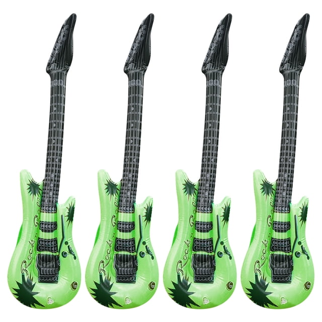 Green Large Inflatable Blow Up Guitar Kids Toy Fancy Dress Party Stage Props Children'S Simulation Inflatable Musical Instrument 4Pcs