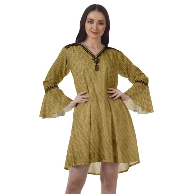 Moomaya Robes Mini Imprimées à Col en V pour Femmes Manches à Volants Robes de Plage pour Femmes