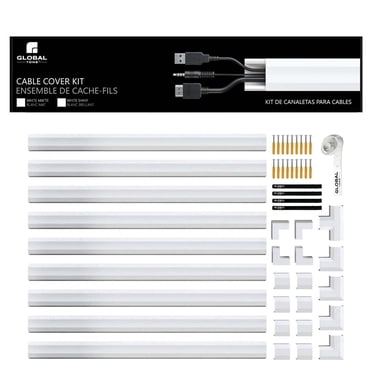 GlobalTone - Wall Mount Wire Cover Kit, 150 Inch Length, Paintable, Matte White