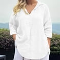 thumbnail image 2 of Timegard Blouses for Women Lightweight Lapel Neck Button Drop Shoulder Loose Tee Shirts Tops Solid Color, 2 of 6