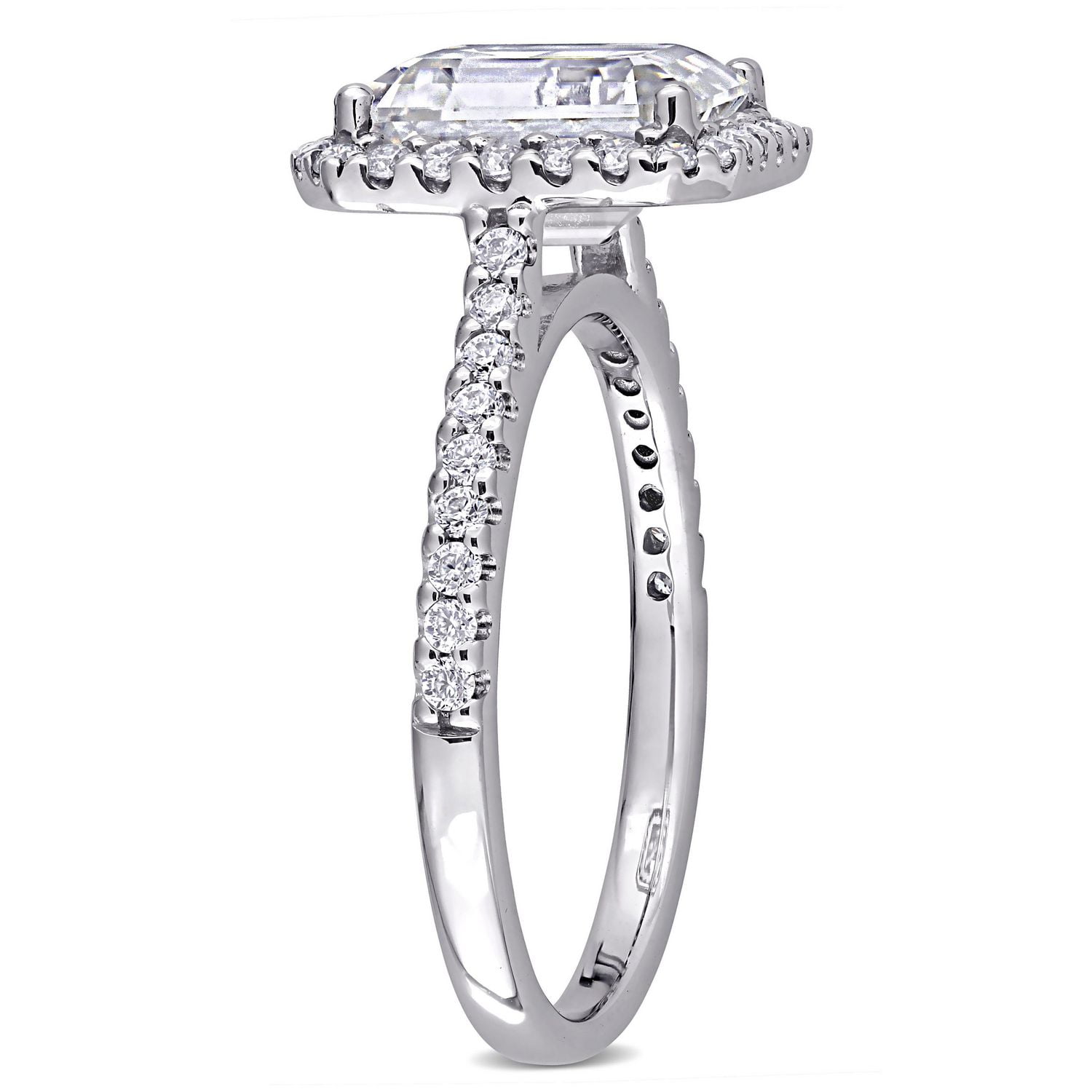 Bague de fiançailles halo Miabella avec moissanite 2-7/8 carats p.g.t. en or blanc 10K