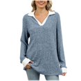 thumbnail image 1 of AherBiu Womens Tops Ribbed Knitted Long Sleeve Trendy Loose Tops Comfy Fall Collared Shirts Blouses, 1 of 7