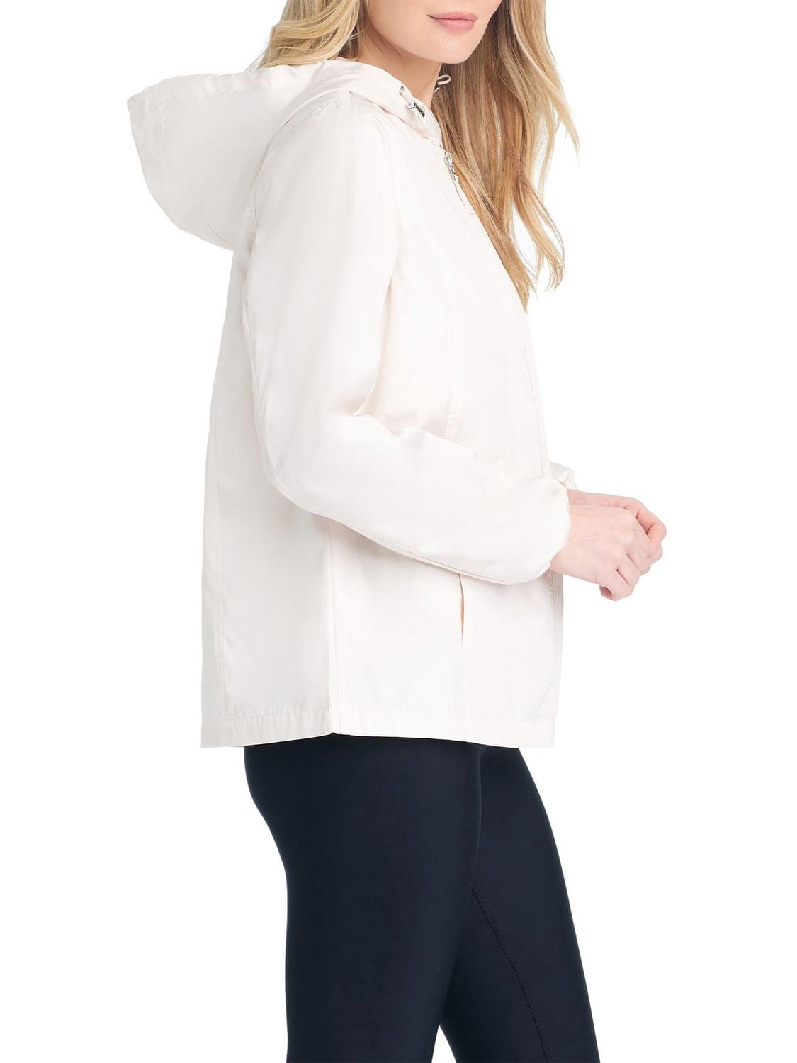 Details Women's Windbreaker Jacket With Gingham Lining Trim Inside of Hood & Yoke