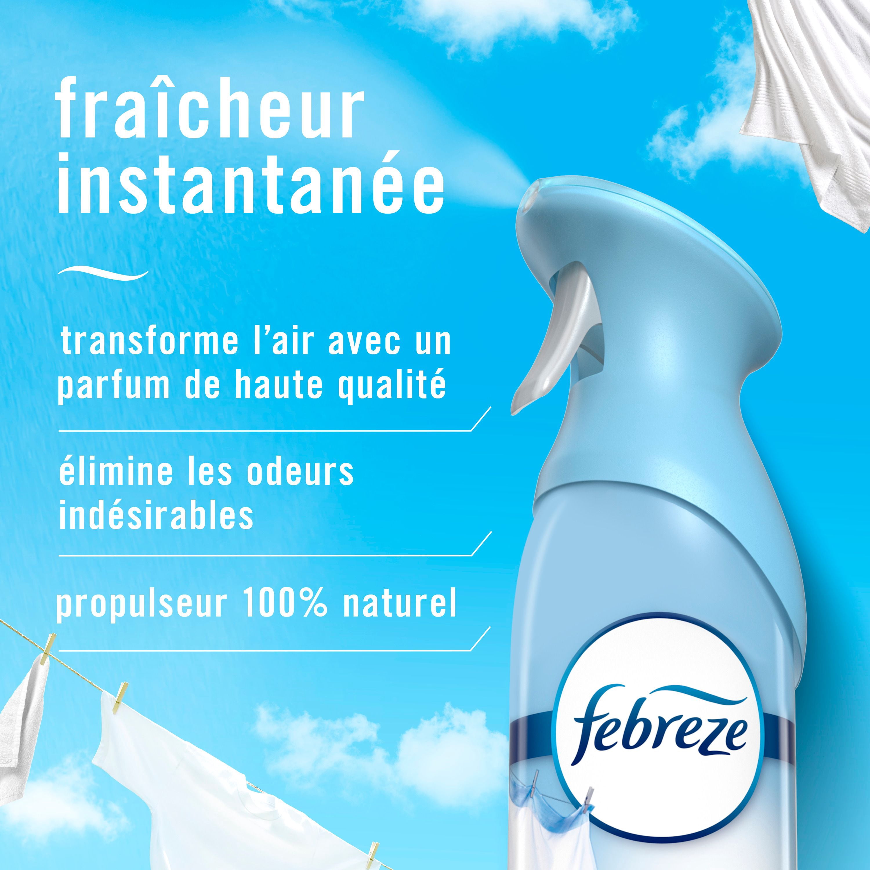 Assainisseur d’air en vaporisateur Febreze, éliminateur d’odeurs dans les pièces de la maison, parfum Draps frais